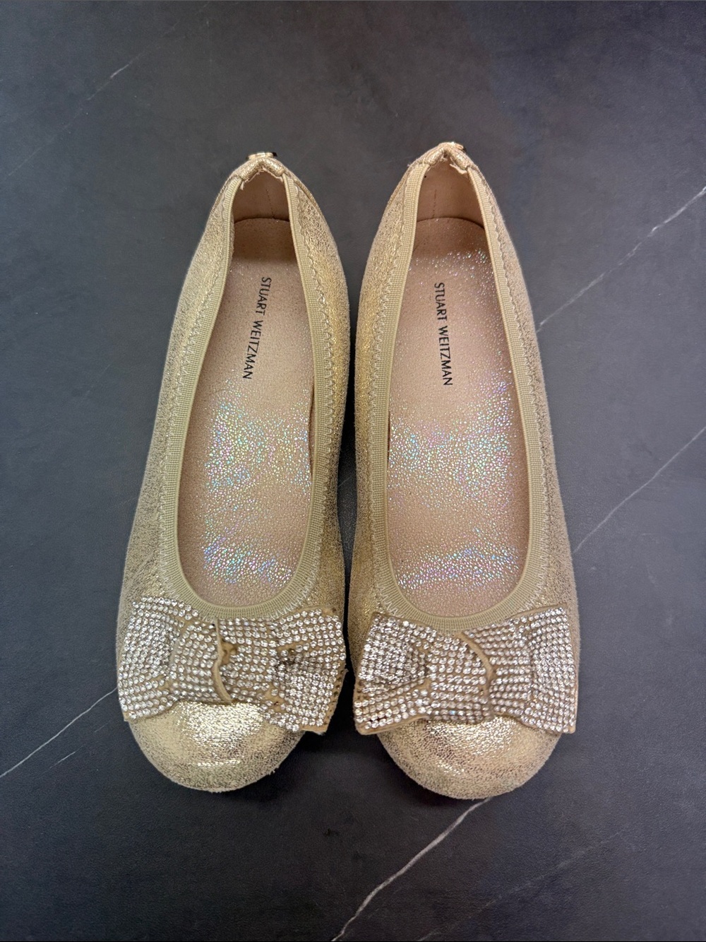 Stuart Weitzman Gold Glitter Bow Flats